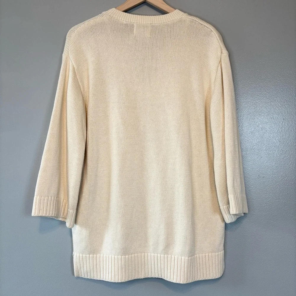 Elie Tahari Large Wool Blend V-Neck Knit Sweater Cream Ivory